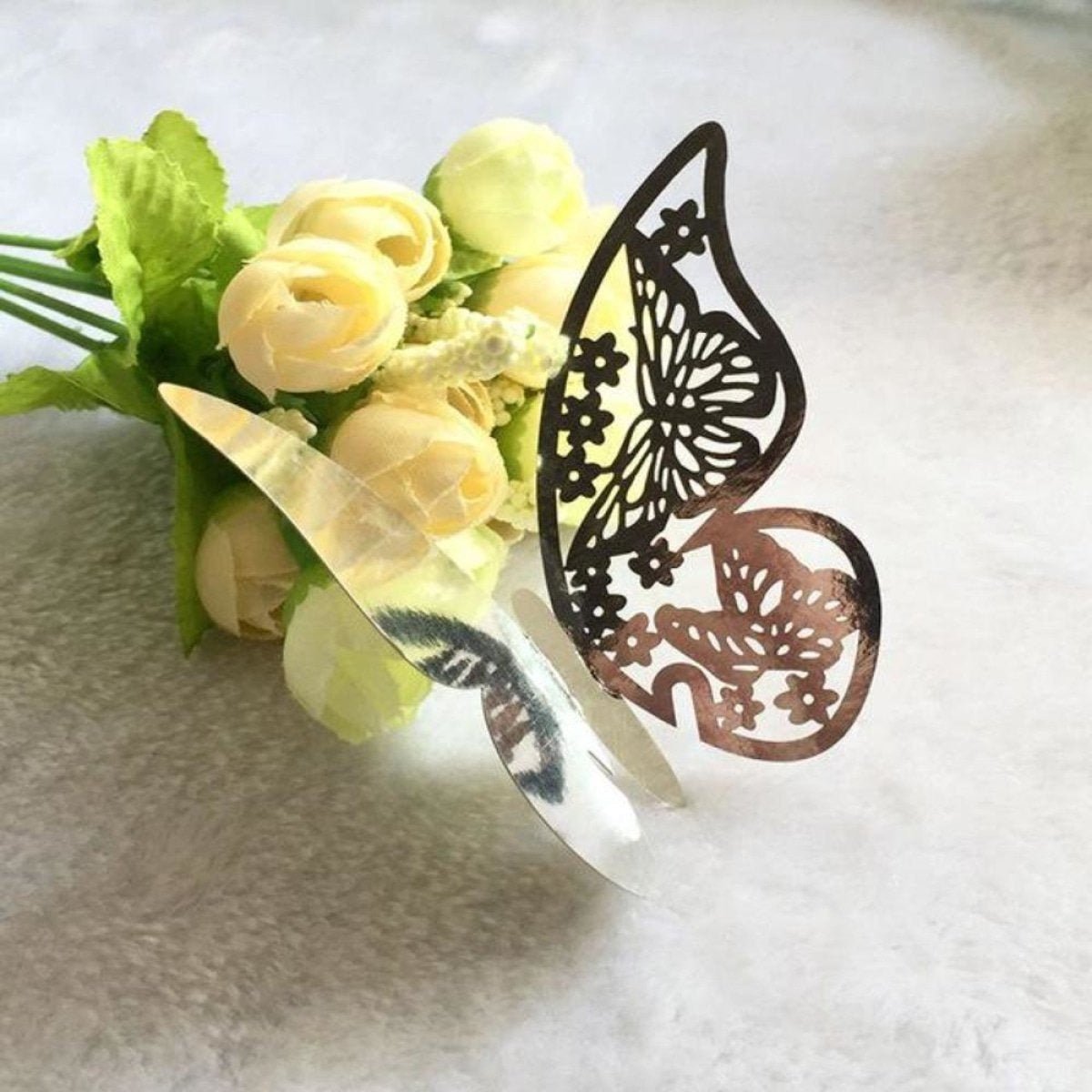 20x Wine Glass Wedding Name Cards for Weddings Butterfly Laser Cut Paper Table Place Card 11cm - Silver - Asia Sell