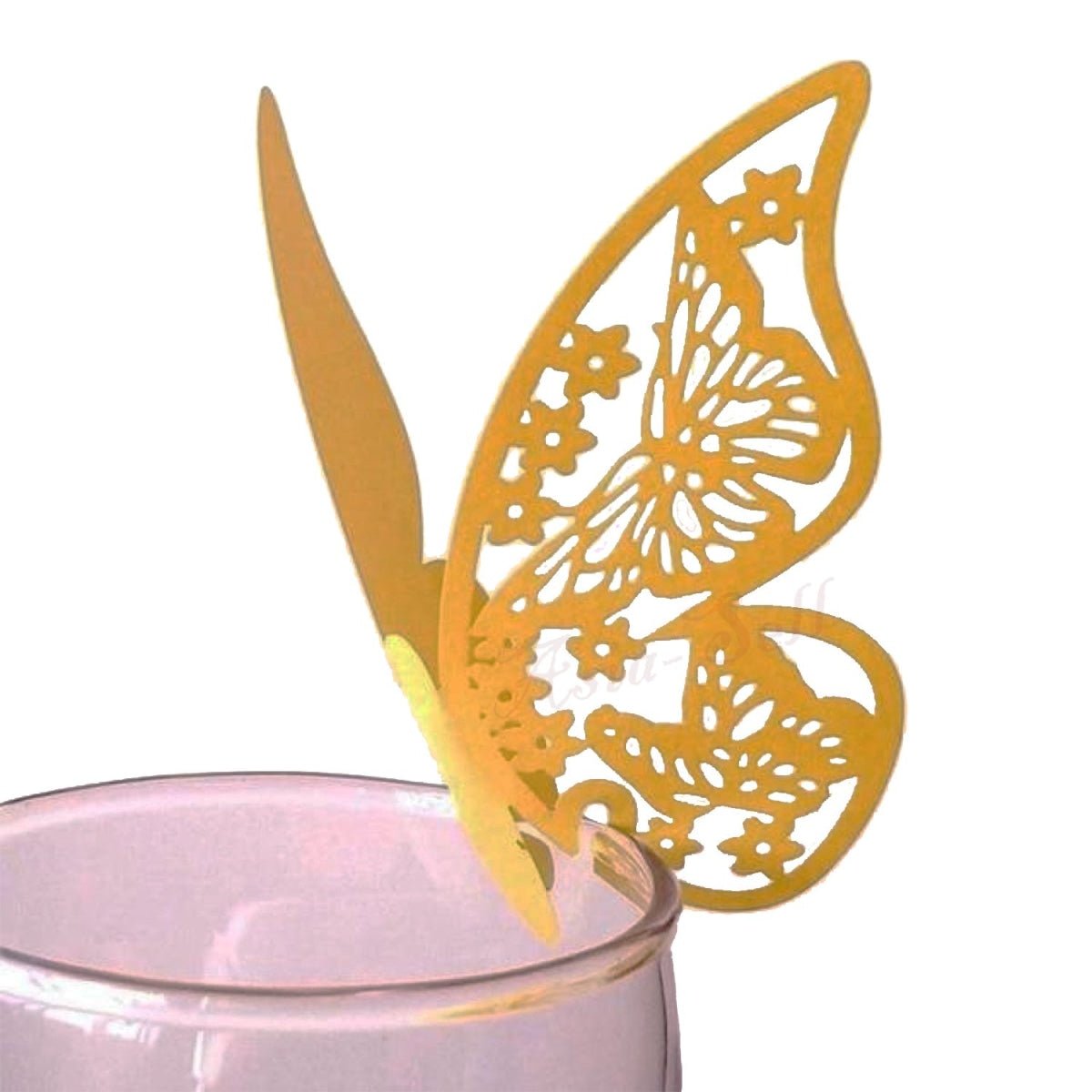 20x Wine Glass Wedding Name Cards for Weddings Butterfly Laser Cut Paper Table Place Card 11cm - Tan - Asia Sell