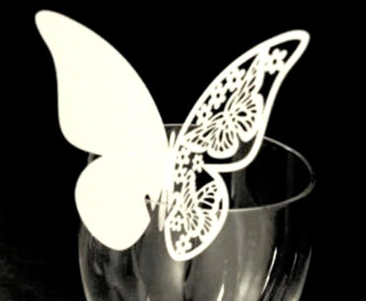 20x Wine Glass Wedding Name Cards for Weddings Butterfly Laser Cut Paper Table Place Card 11cm - White - Asia Sell