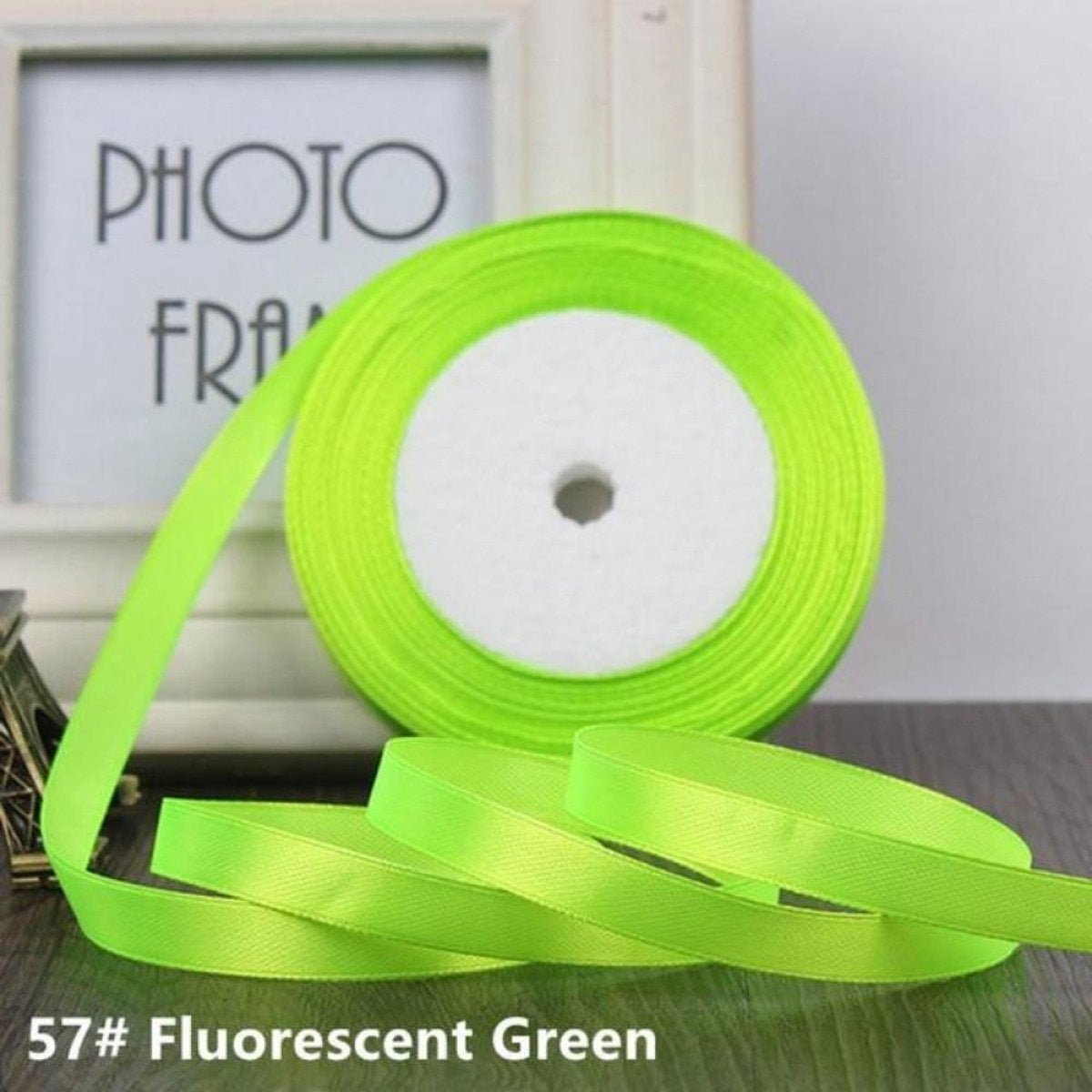 22m 10mm-15mm Polyester Ribbon for Crafts Bow Gift Wrapping Party Wedding Hair - Fluorescent Green 15mm - - Asia Sell