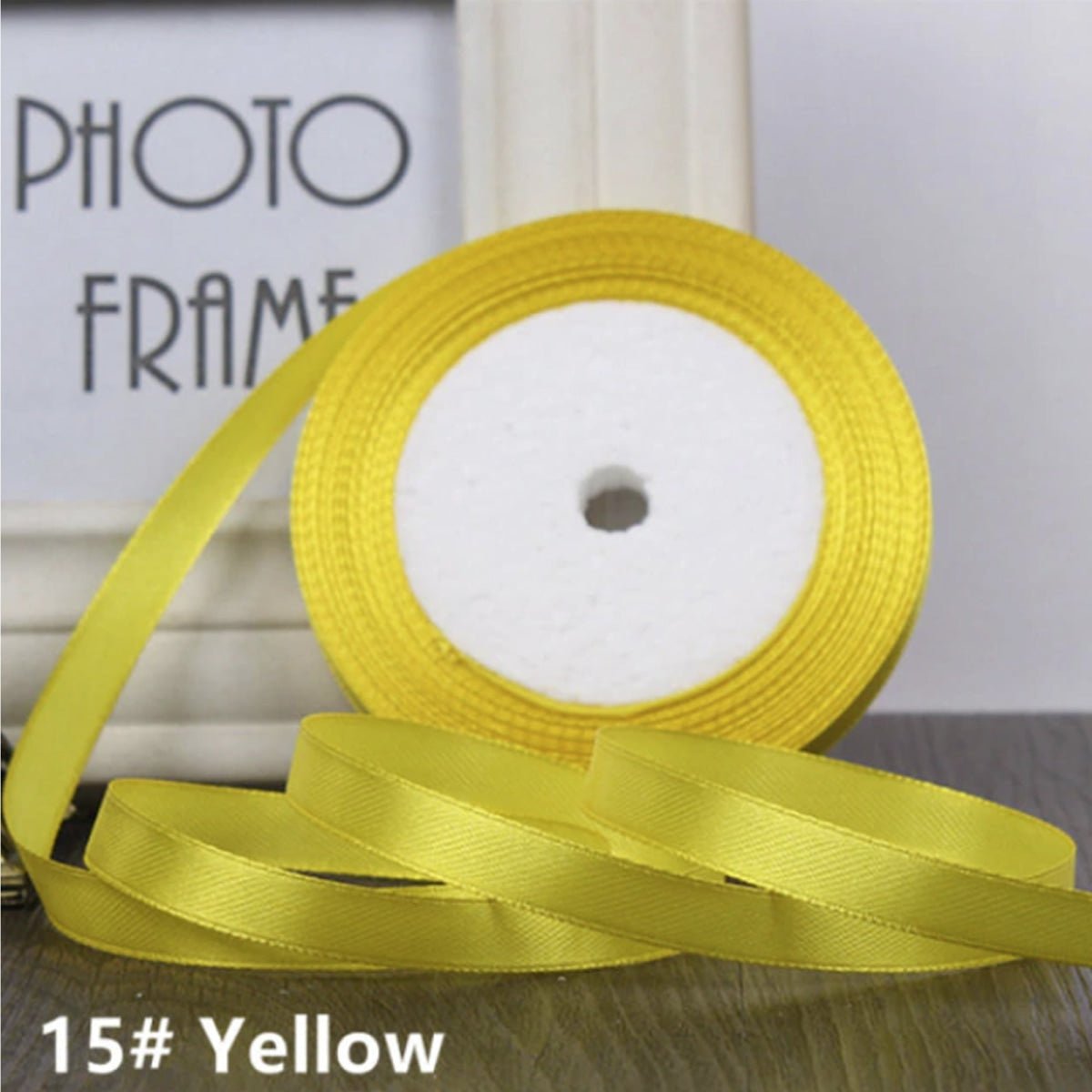 22m 10mm-15mm Polyester Ribbon for Crafts Bow Gift Wrapping Party Wedding Hair - Yellow 10mm - - Asia Sell