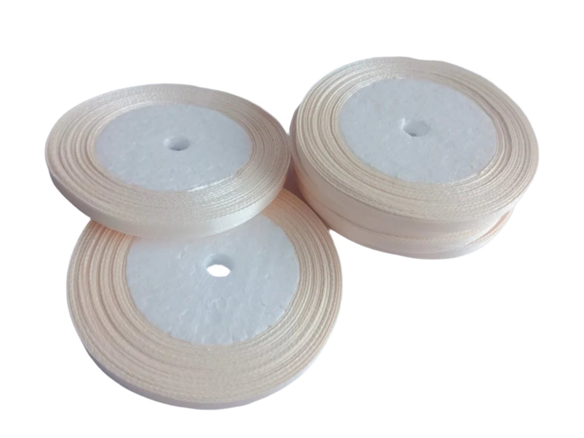 22m 6mm Polyester Ribbon for Crafts Bow Gift Wrapping Party Wedding Hair Christmas Decoration DIY - Beige - Asia Sell