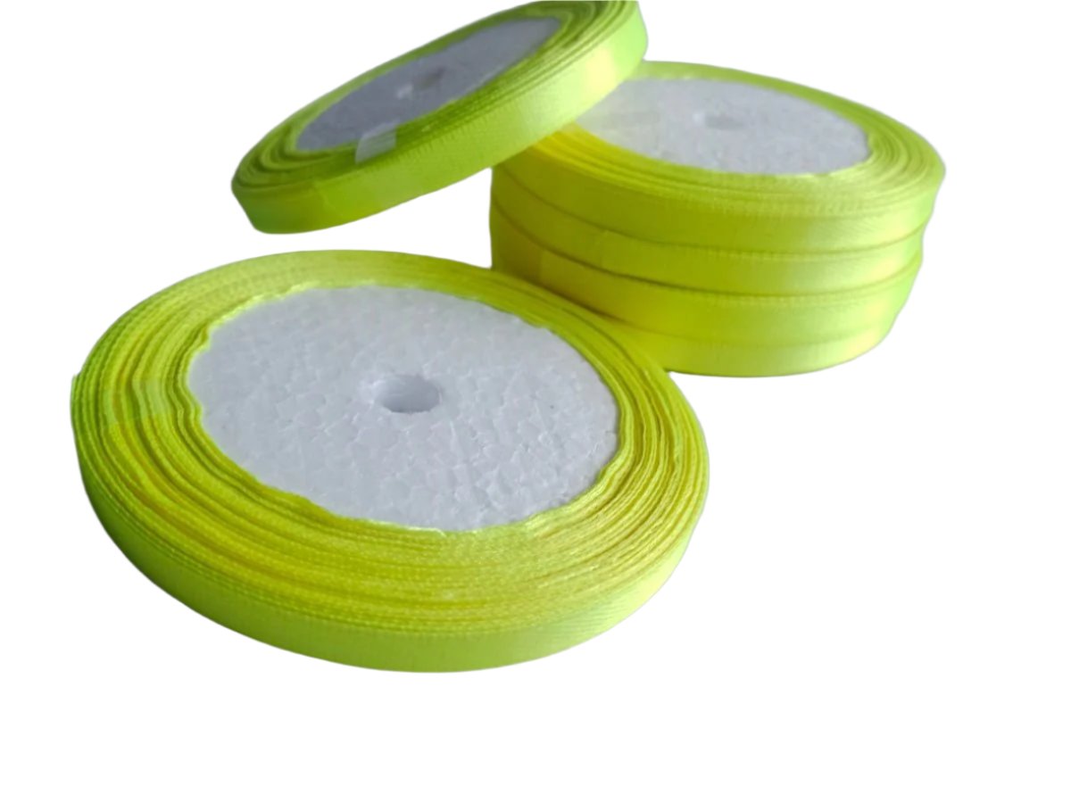 22m 6mm Polyester Ribbon for Crafts Bow Gift Wrapping Party Wedding Hair Christmas Decoration DIY - Fluorescent Yellow - Asia Sell