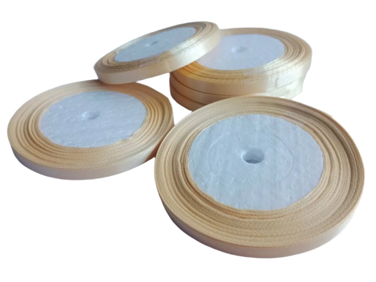 22m 6mm Polyester Ribbon for Crafts Bow Gift Wrapping Party Wedding Hair Christmas Decoration DIY - Light Gold - Asia Sell
