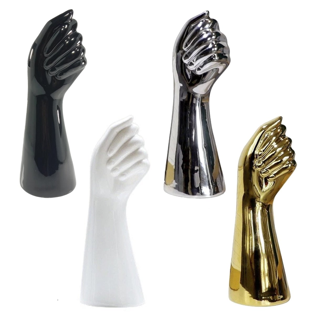 23cm Ceramic White Gold Silver Black Hand Vase Nordic Style Home Office Decor Creative Plant Flower Vase Floral Ornament Artificial Flowers - White - Asia Sell