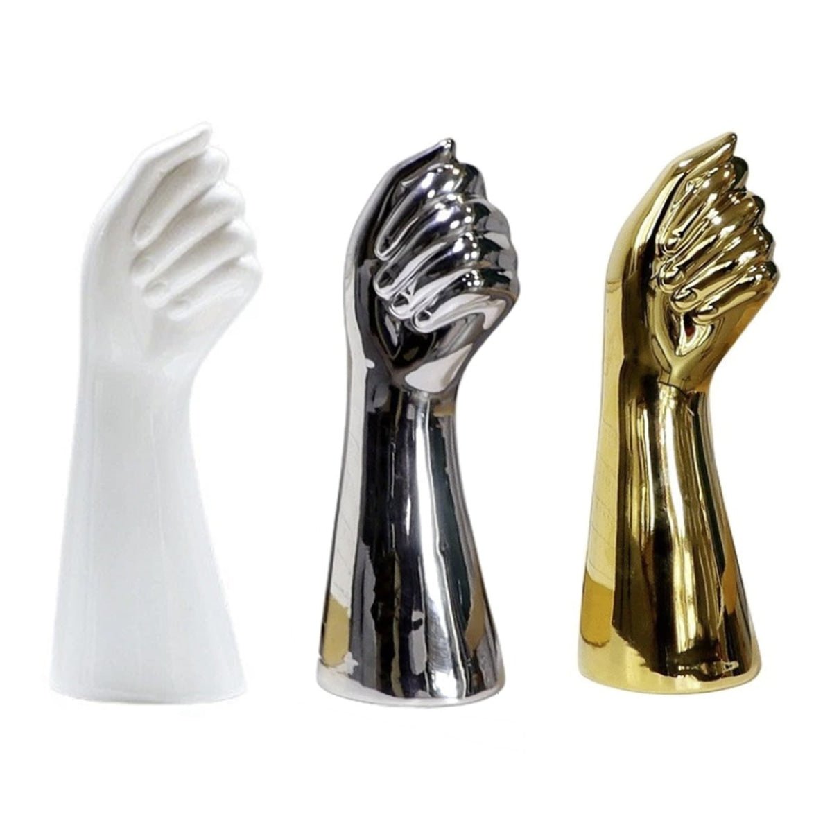 23cm Ceramic White Gold Silver Black Hand Vase Nordic Style Home Office Decor Creative Plant Flower Vase Floral Ornament Artificial Flowers - White - Asia Sell