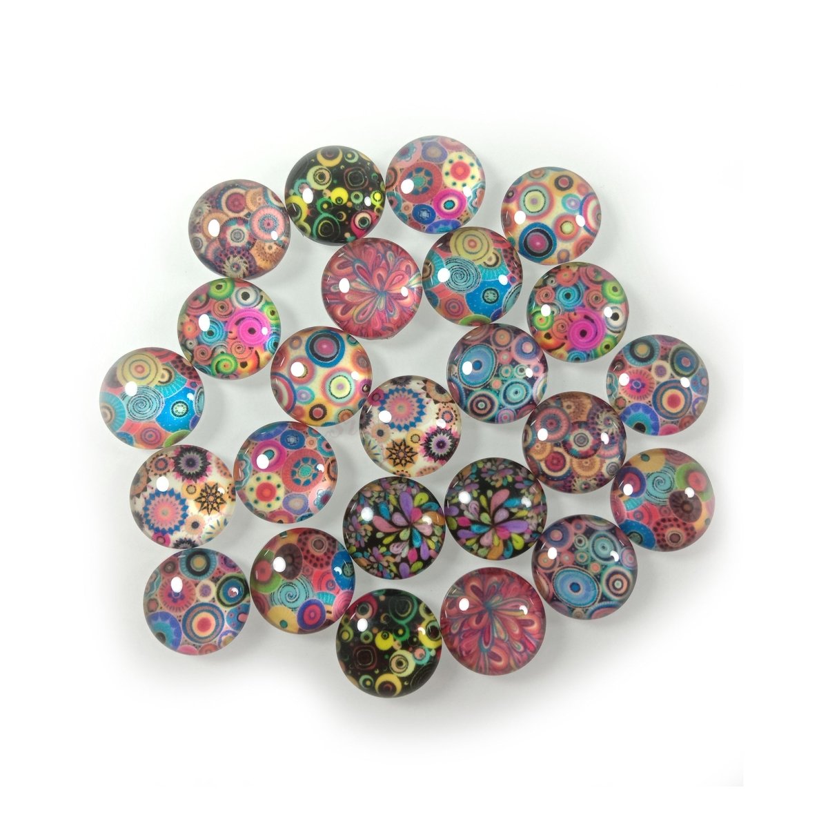 24x Psychedelic Colourful Mandala Glass Cabochons 12mm 14mm 16mm Dome Cameo - 12mm - Asia Sell