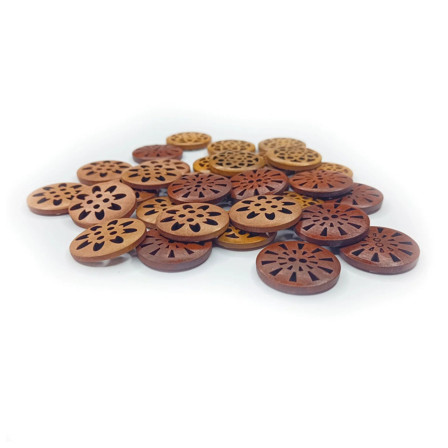30pcs 25mm Carved Wooden Buttons Brown Shades for Coat Garment Upholstery