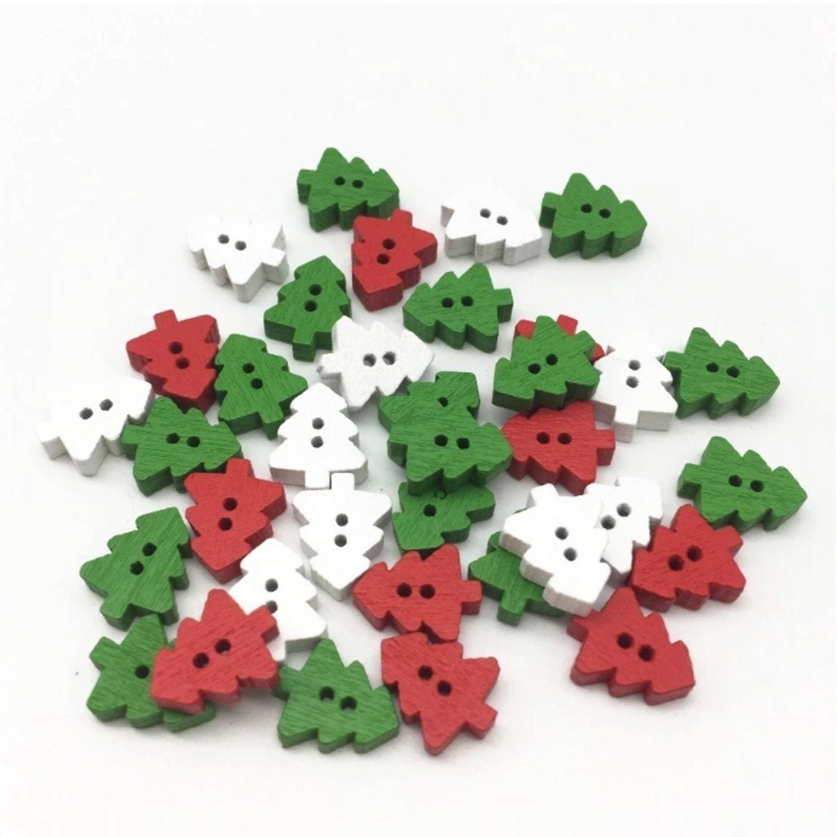 25pcs Christmas Tree Buttons Red Green White Wood 2 Holes Scrapbooking Crafts - Mixed - - Asia Sell