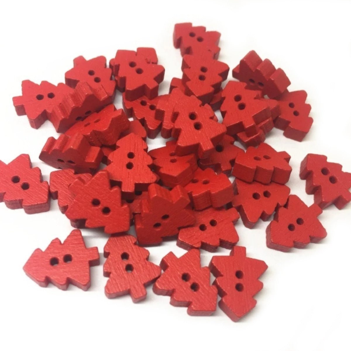 25pcs Christmas Tree Buttons Red Green White Wood 2 Holes Scrapbooking Crafts - Red - - Asia Sell