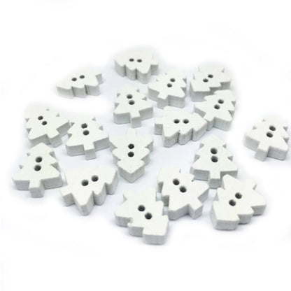 25pcs Christmas Tree Buttons Red Green White Wood 2 Holes Scrapbooking Crafts - White - - Asia Sell