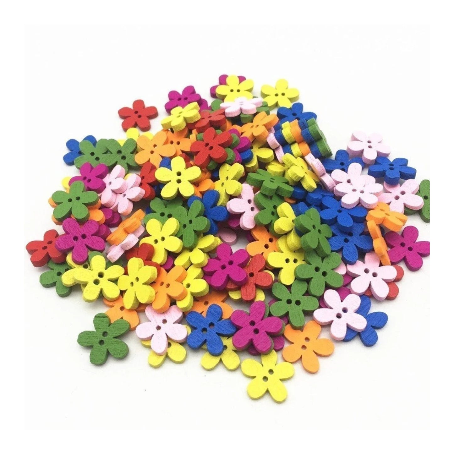 25pcs Flower Wood Buttons 2 Hole Sewing Baby Clothing Multicolour Colourful Wooden 15mm - - Asia Sell
