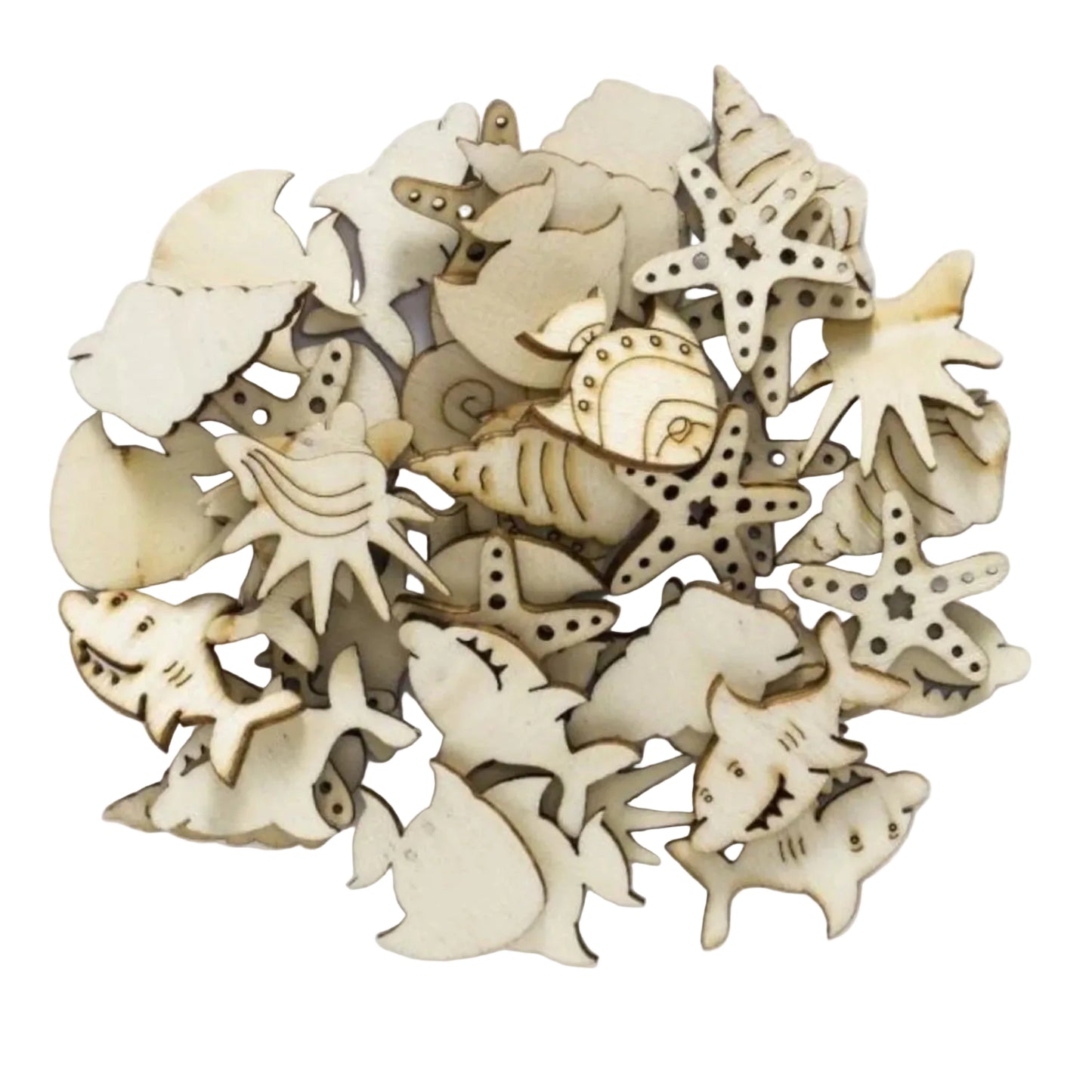 25pcs Sea Animals Wooden DIY Craft Wood Scrapbooking Fish Seahorse Shark Starfish Mollusc - - Asia Sell