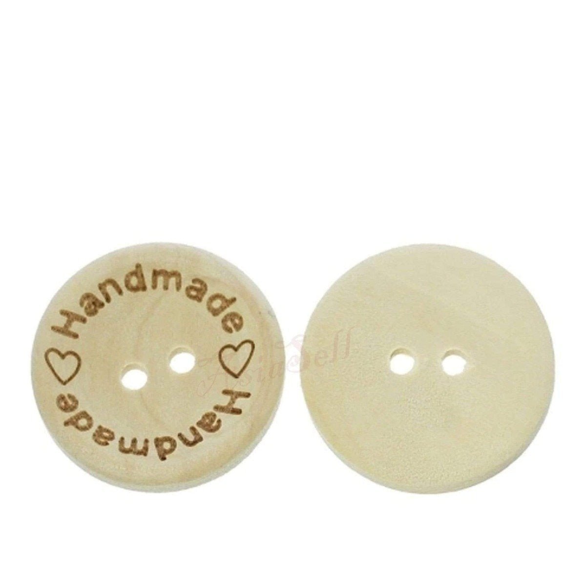 25pcs Wooden Buttons 2-Holes Handmade with Love Round Button Handmade Clothes - 20mm "Handmade Handmade" - Asia Sell