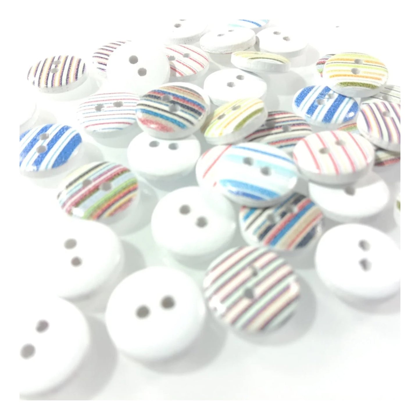 25x 13mm Mixed Striped Wooden Buttons For Clothes Crafts Sewing 2-Hole - - Asia Sell