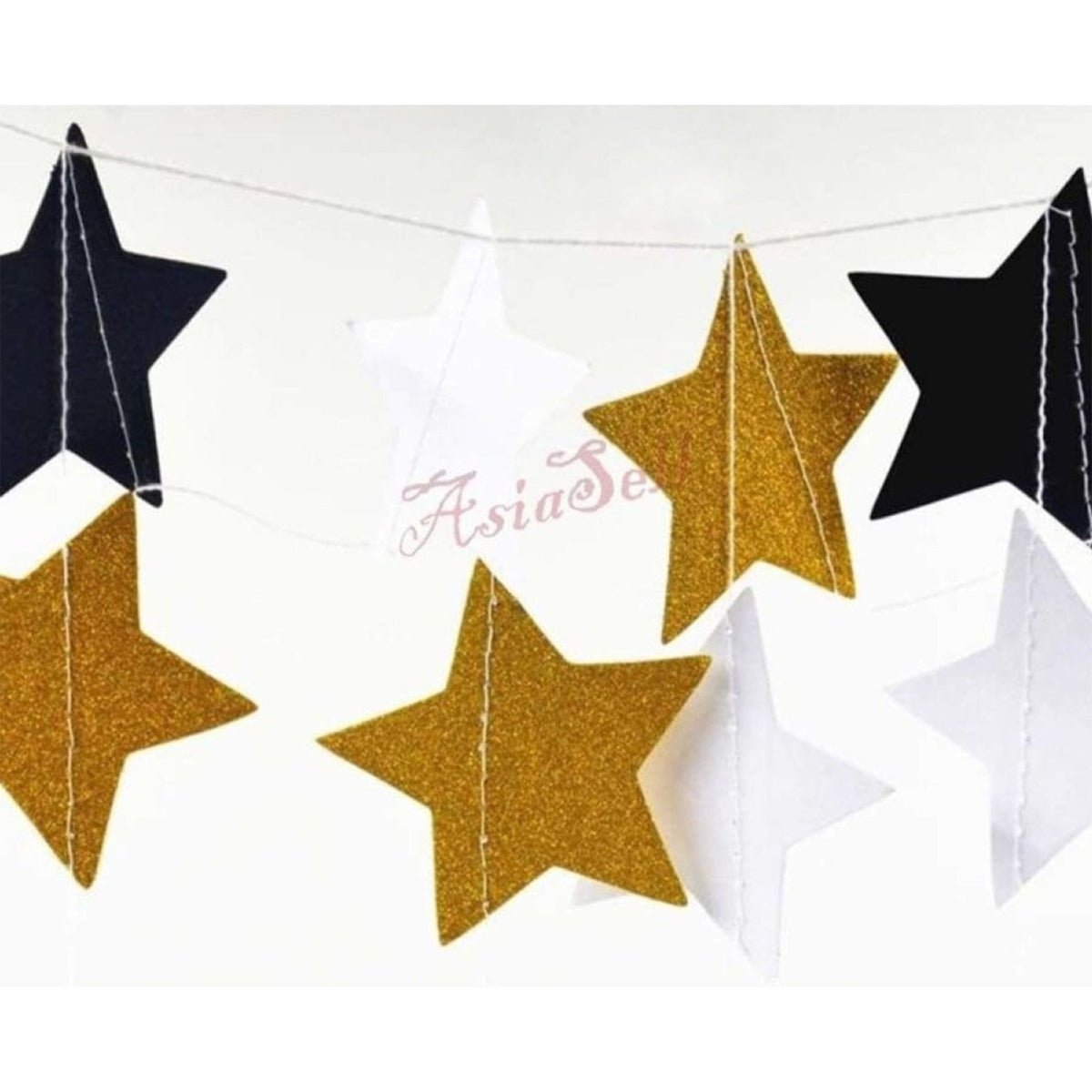 2pcs 2m 5cm BLACK GOLD GLITTER Stars Garland Decorations Birthday Wedding Party - - Asia Sell