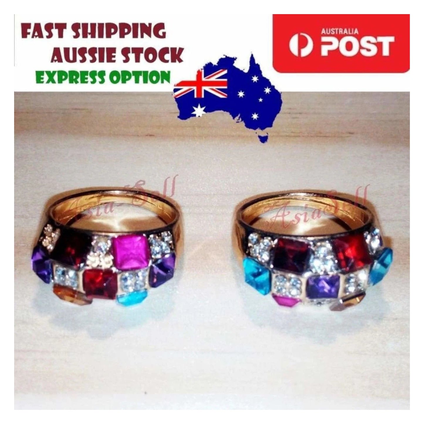 2pcs Colorful Zircon Womens Ring Wedding Gift Ring Fashion Jewellery Women - - Asia Sell