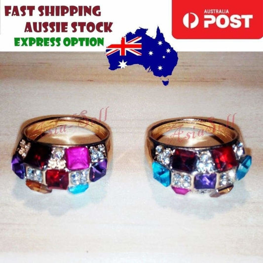 2pcs Colorful Zircon Womens Ring Wedding Gift Ring Fashion Jewellery Women - Asia Sell