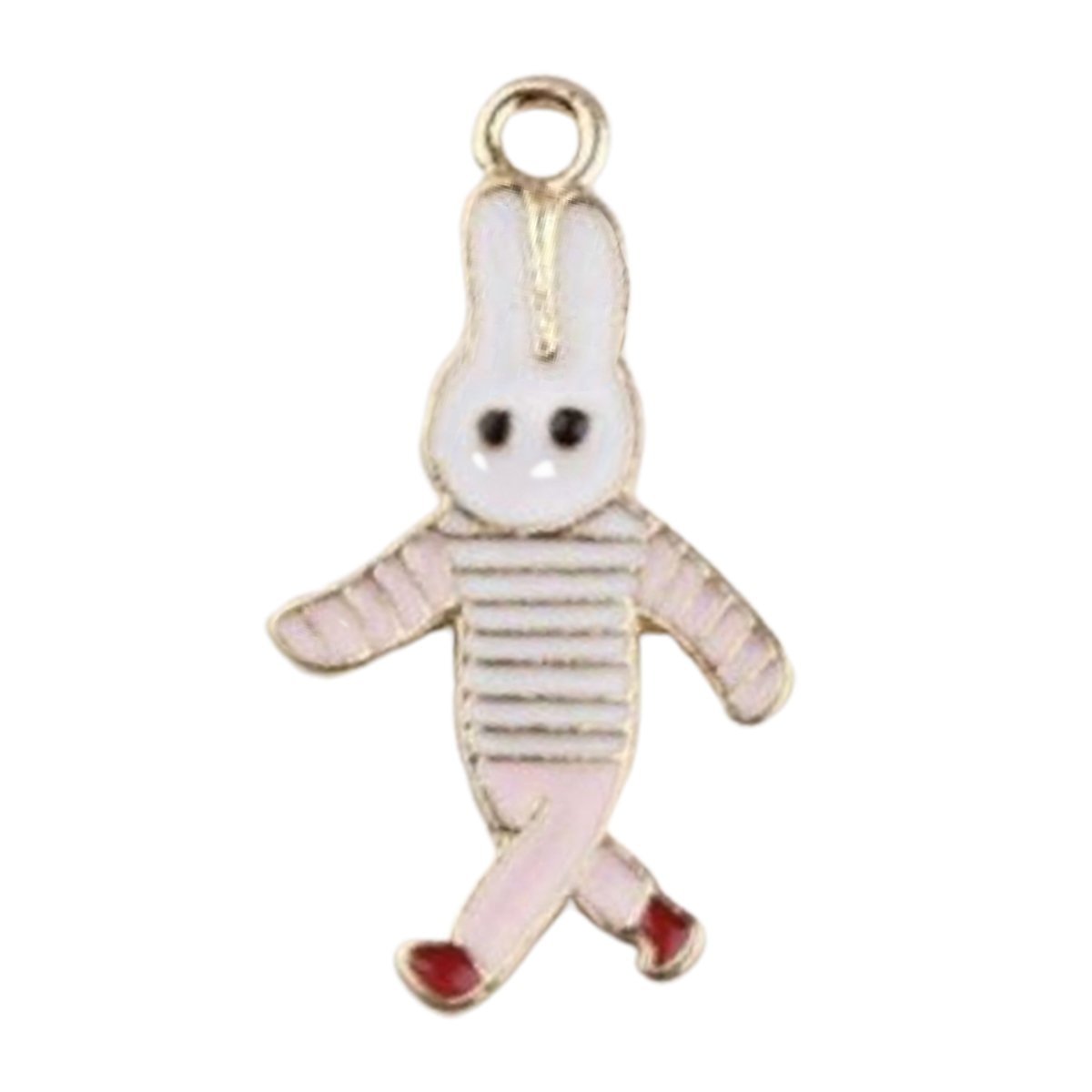 2pcs Enamel Rabbit with Loop Pink White Striped Clothing Red Shoes 19mm - - Asia Sell