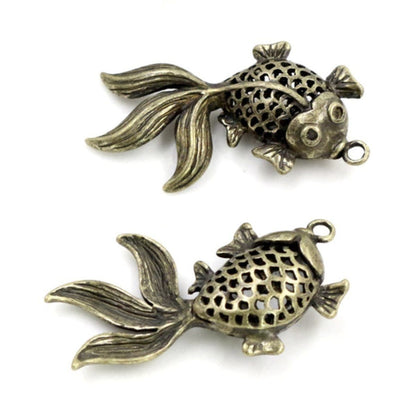2pcs Fish Charms for Necklace Antique Silver Bronze Gold Plated Hollow 34x22mm Pendant DIY - 2pcs Bronze - - Asia Sell