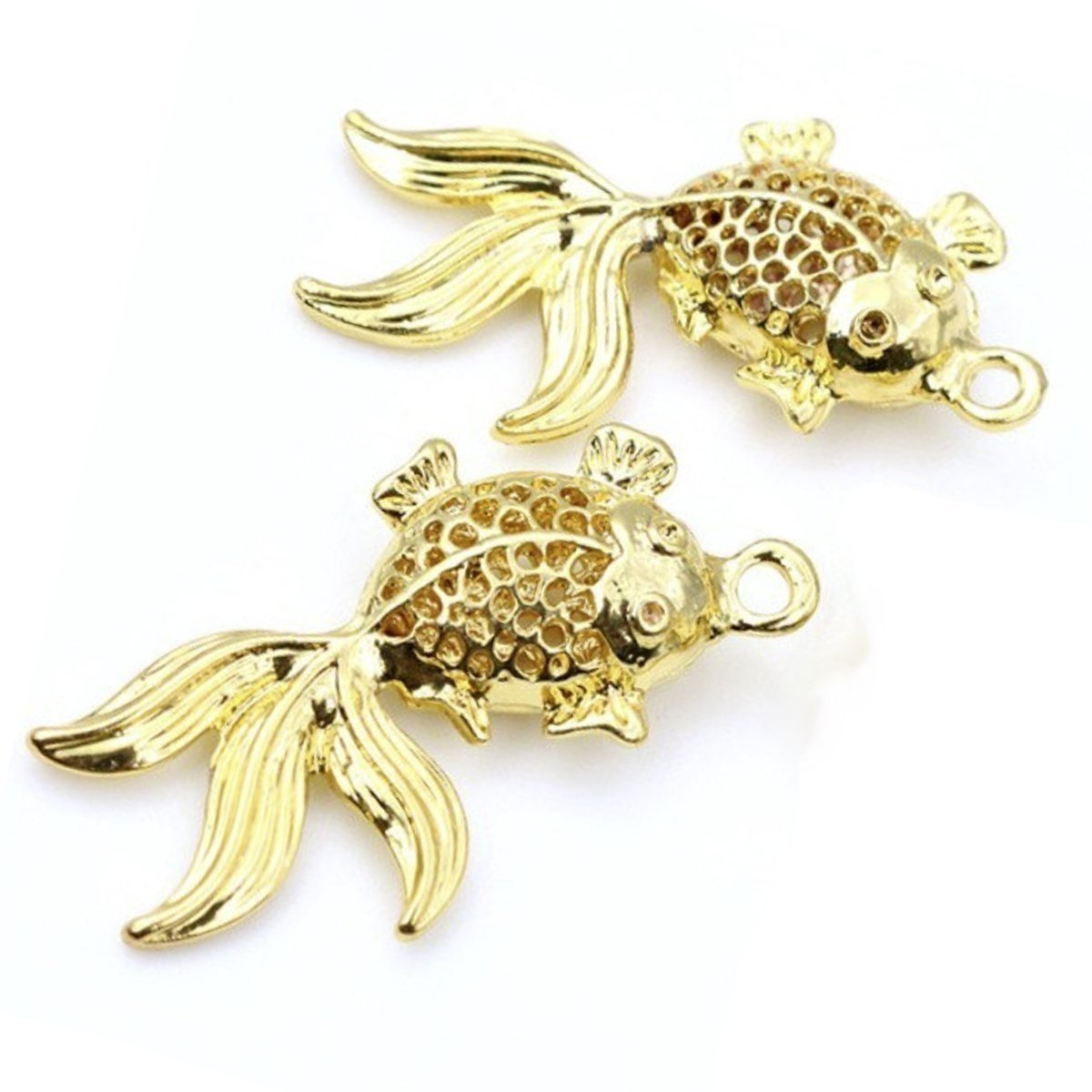 2pcs Fish Charms for Necklace Antique Silver Bronze Gold Plated Hollow 34x22mm Pendant DIY - 2pcs Gold - - Asia Sell