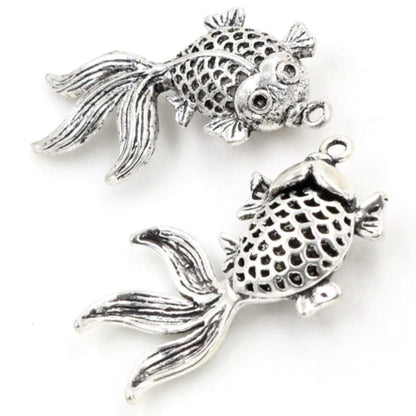 2pcs Fish Charms for Necklace Antique Silver Bronze Gold Plated Hollow 34x22mm Pendant DIY - 2pcs Silver - - Asia Sell