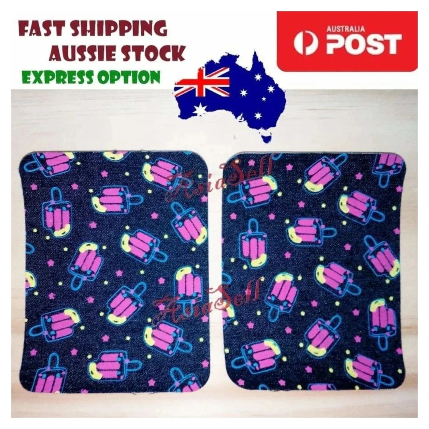 2pcs Iron-on Blue Black Patterned Clothing Patch Pattern Fabric Repair Denim Jacket Jeans - Icecream - Asia Sell