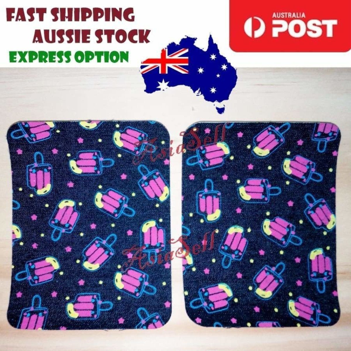 2pcs Iron-on Blue Black Patterned Clothing Patch Pattern Fabric Repair Denim Jacket Jeans - Icecream - - Asia Sell