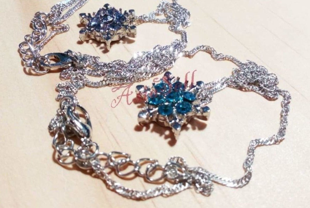 2pcs Purple Blue Glass Crystal Pendant Necklace Silver Colour Fashion Girls Jewellery - - Asia Sell