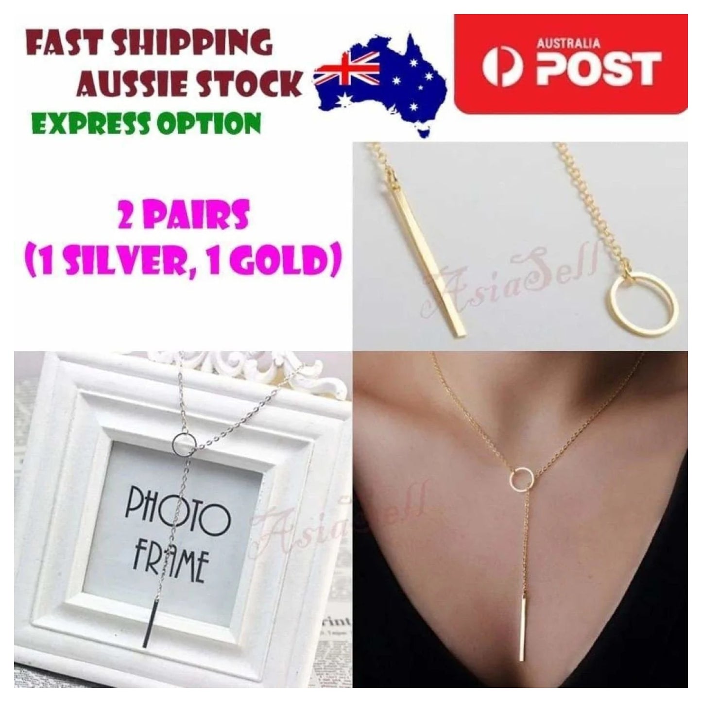 2pcs Womens Infinity Choker Necklace Gold and Silver Colour Chain Pendant Charm - - Asia Sell