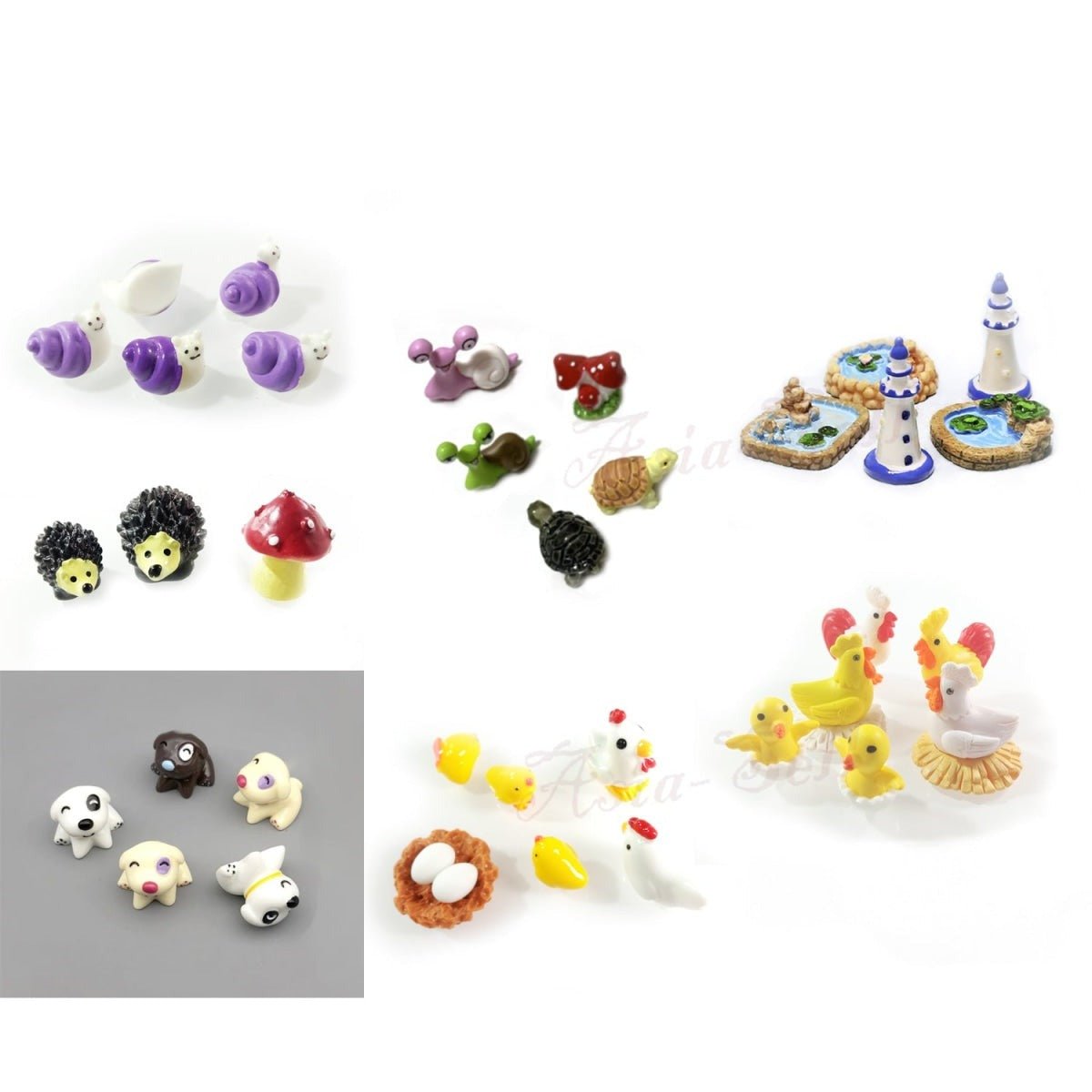 3-8pcs Figurines Mini Chick Snails Mushrooms Turtles Animal Fairy Garden Miniature Crafts Toys - 4pcs Tower Pond - Asia Sell