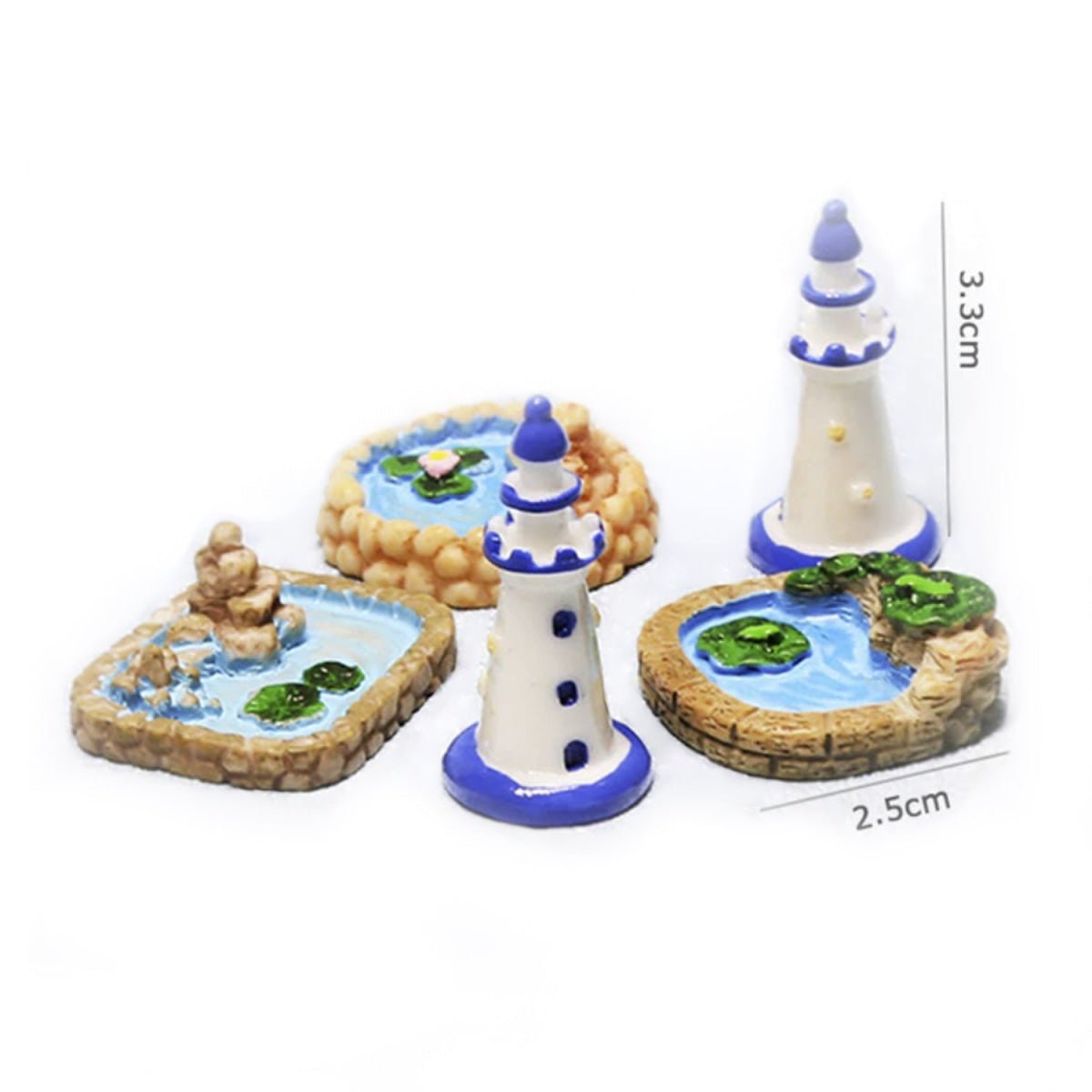 3-8pcs Figurines Mini Chick Snails Mushrooms Turtles Animal Fairy Garden Miniature Crafts Toys - 4pcs Tower Pond - Asia Sell