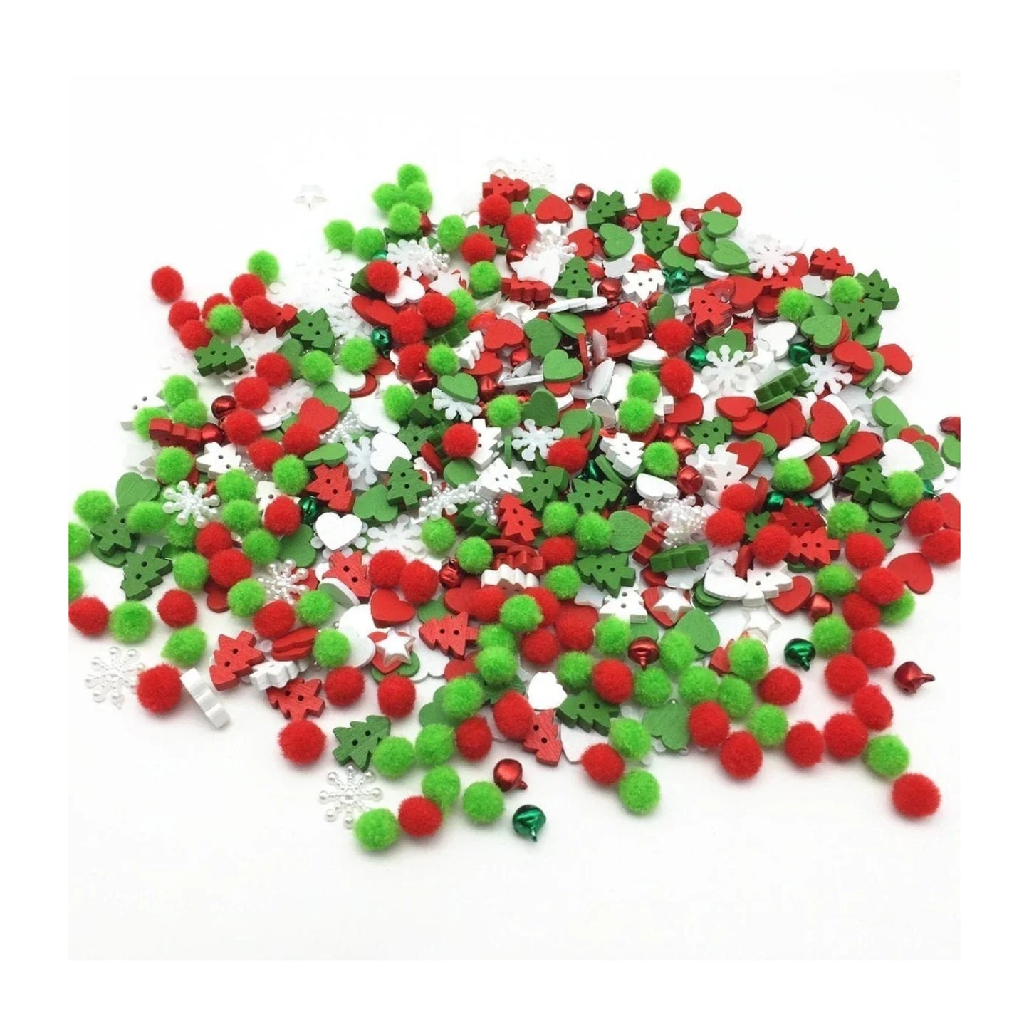 300pcs Mini Christmas Tree Decorations Pom Poms Xmas Tree Buttons Jingle Bells Snowflakes Stars Hearts DIY - - Asia Sell