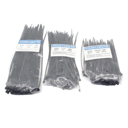 300pcs Nylon Cable Zip Ties 3x100 3x150 4x200mm Black White Mini Tool - Black - - Asia Sell