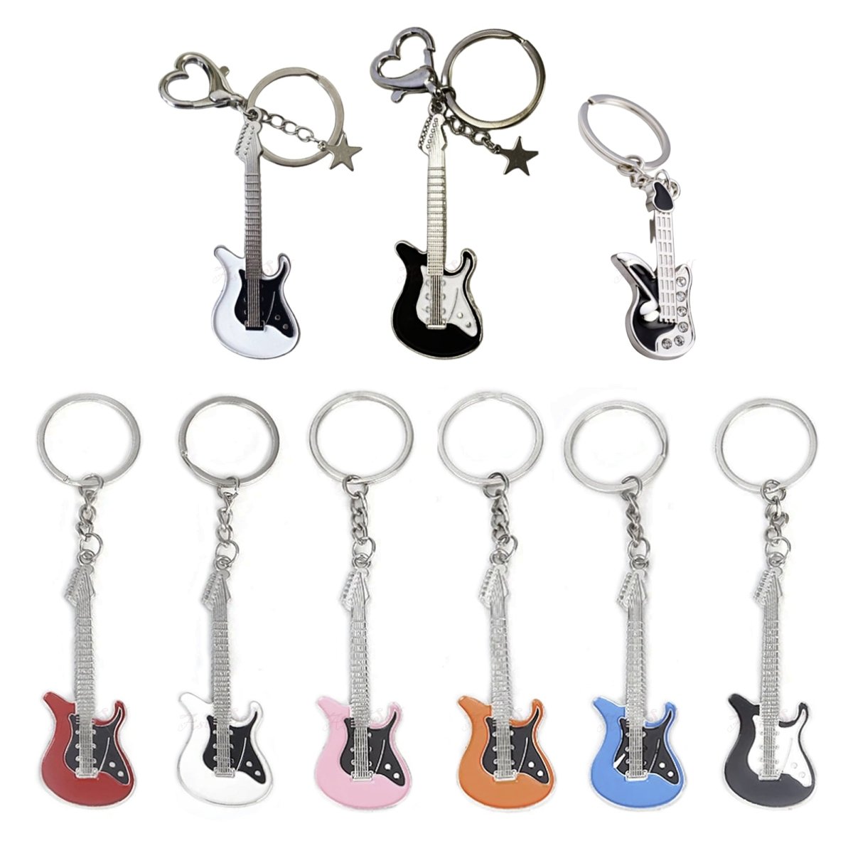 30mm Keyring Guitar Keychain 7.5cm Key Ring Key Chain Bag Accessory Holder Pendant Tag - Black White - Asia Sell