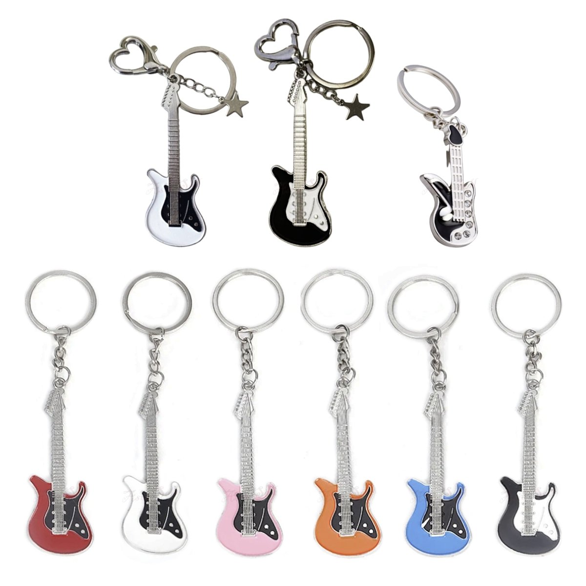 30mm Keyring Guitar Keychain 7.5cm Key Ring Key Chain Bag Accessory Holder Pendant Tag - Black White - - Asia Sell