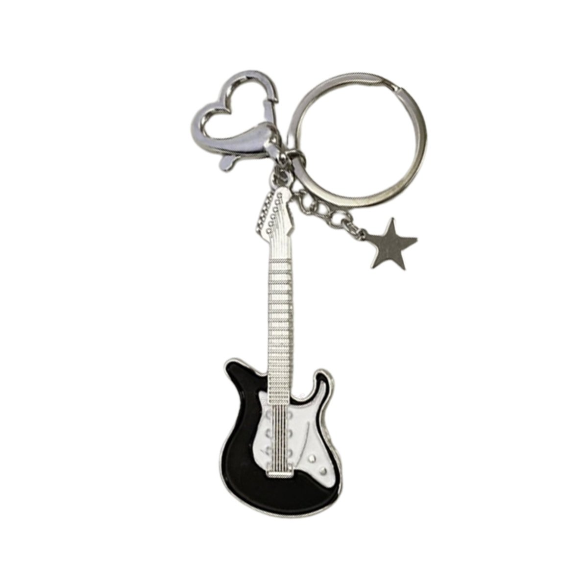30mm Keyring Guitar Keychain 7.5cm Key Ring Key Chain Bag Accessory Holder Pendant Tag - Black White Star Heart - Asia Sell