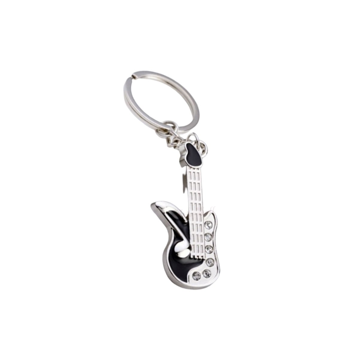 30mm Keyring Guitar Keychain 7.5cm Key Ring Key Chain Bag Accessory Holder Pendant Tag - Black White With Gems - - Asia Sell