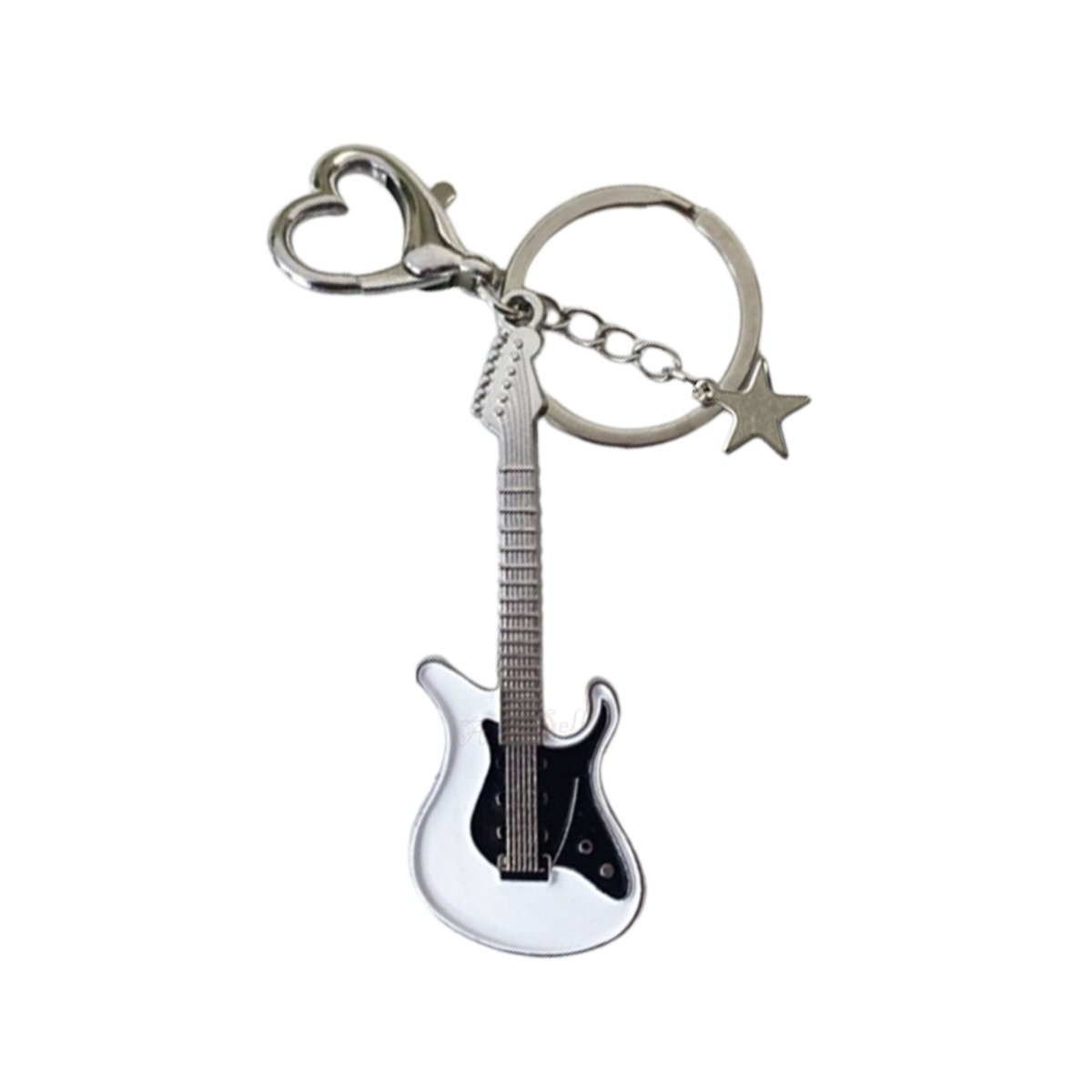 30mm Keyring Guitar Keychain 7.5cm Key Ring Key Chain Bag Accessory Holder Pendant Tag - White Black Star Heart - - Asia Sell