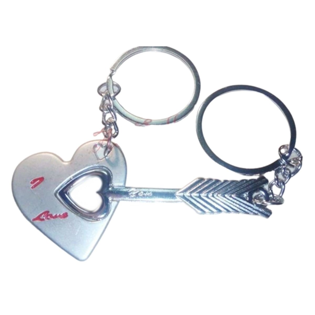 30mm Pair Key Chains Silver Colour Arrow Love Heart Keyrings Ring Chain Couples Pendant Tag Charm - - Asia Sell