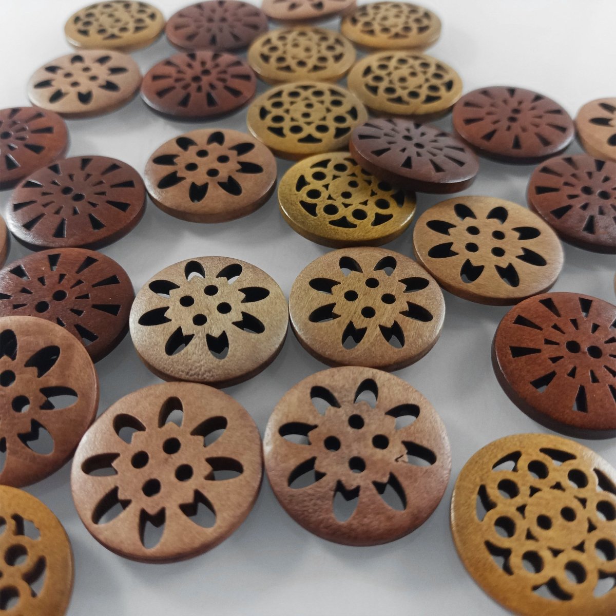 30pcs 25mm Carved Wooden Buttons Brown Shades for Coat Garment Upholstery - - Asia Sell