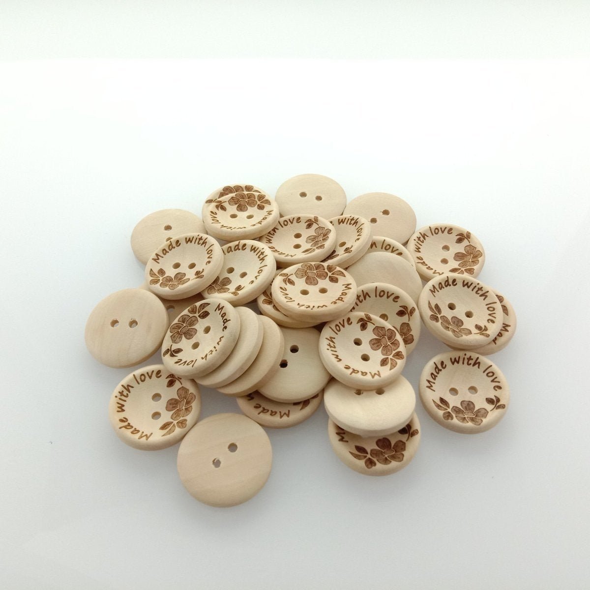 30pcs 25mm Made With Love Handmade Clothes Flower Wooden Sewing Buttons - - Asia Sell