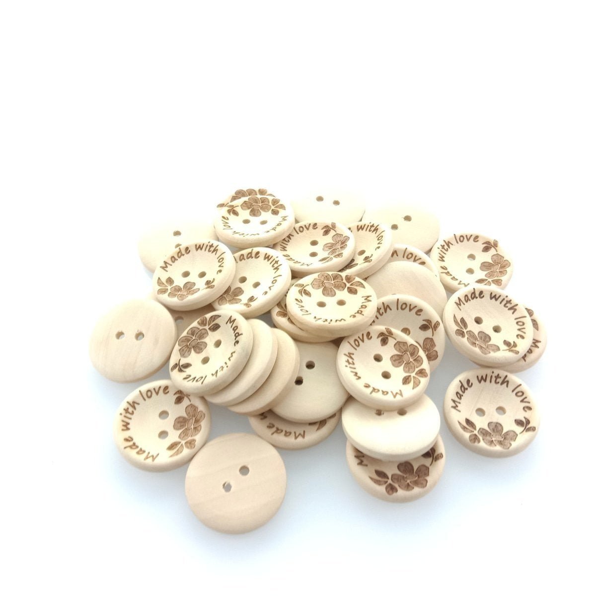 30pcs 25mm Made With Love Handmade Clothes Flower Wooden Sewing Buttons - - Asia Sell