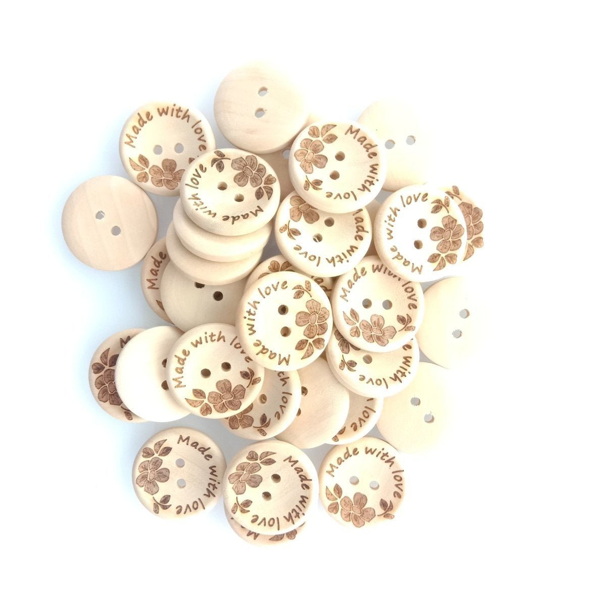 30pcs 25mm Made With Love Handmade Clothes Flower Wooden Sewing Buttons - - Asia Sell