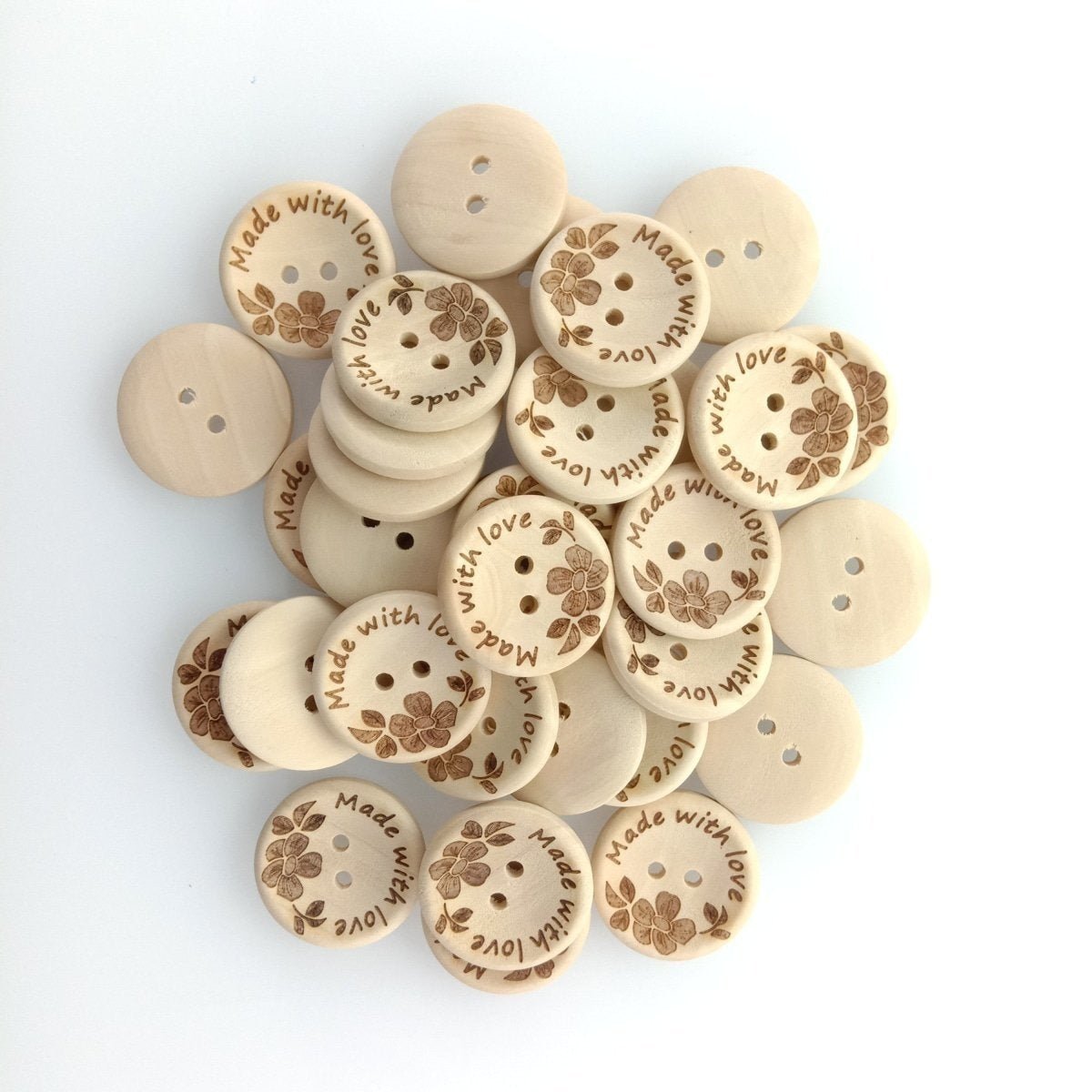 30pcs 25mm Made With Love Handmade Clothes Flower Wooden Sewing Buttons - - Asia Sell