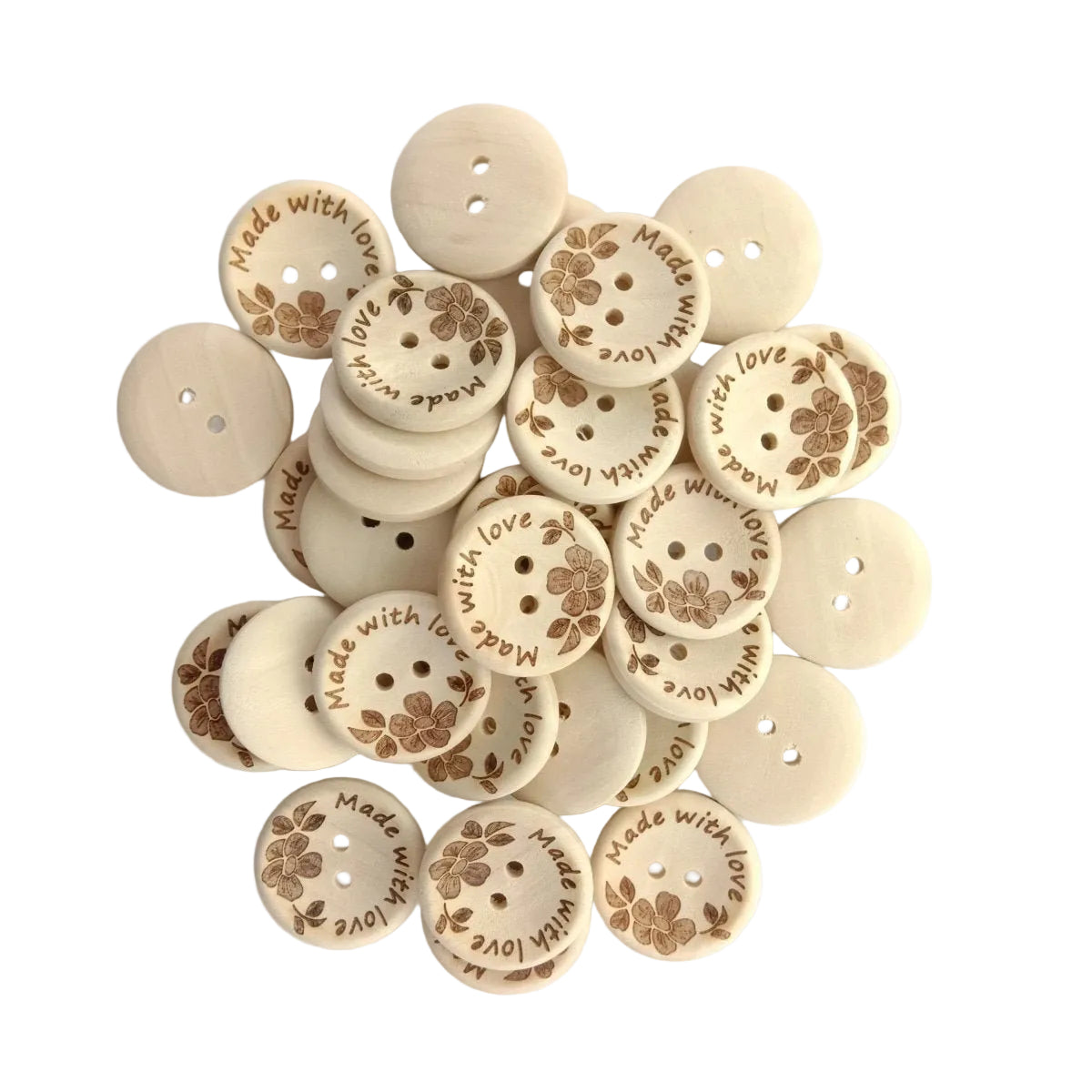 30pcs 25mm Made With Love Handmade Clothes Flower Wooden Sewing Buttons - - Asia Sell