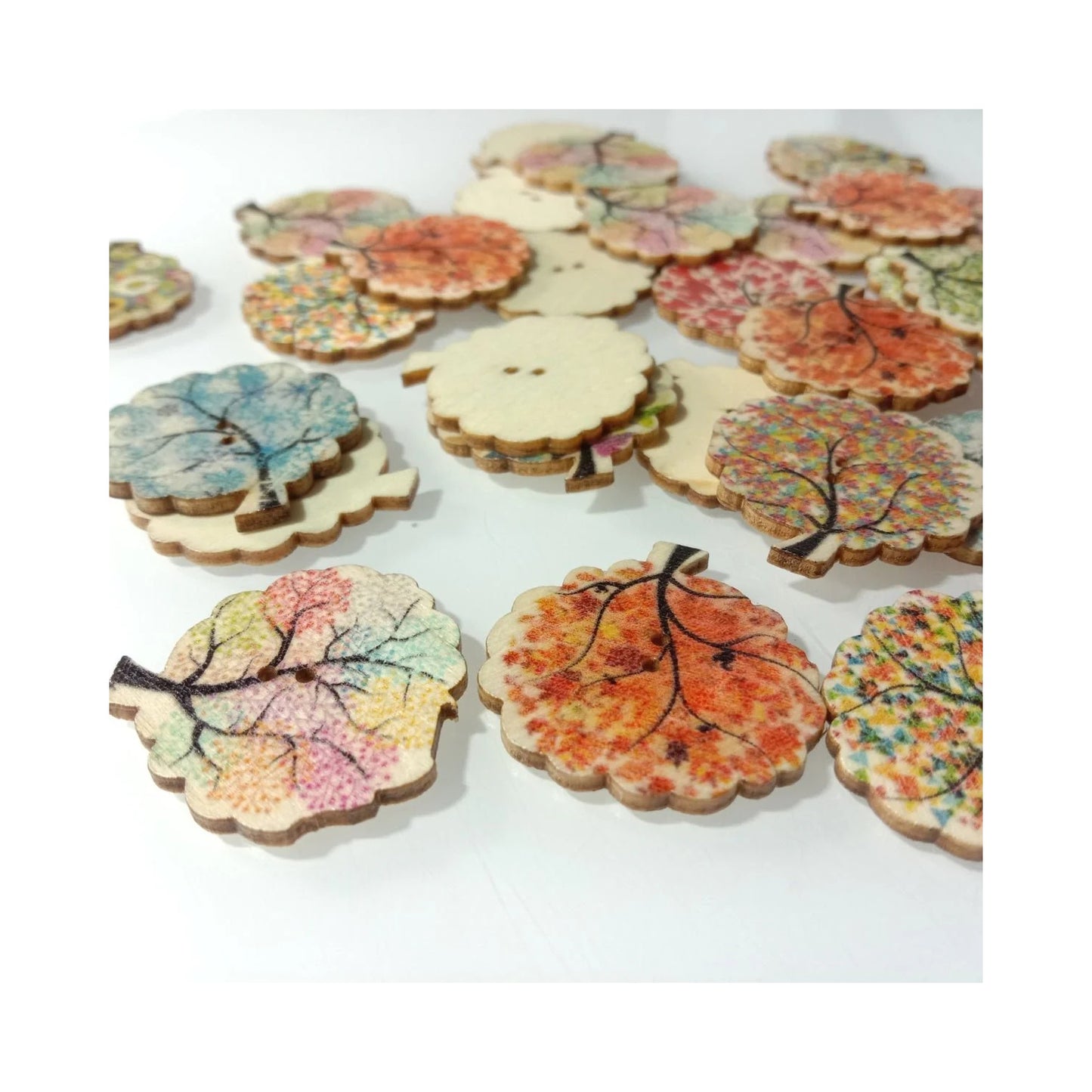 30pcs 30mm Colourful Tree Shape Designs Wooden Buttons Tree-Of-Life Theme 2 Hole Scrapbooking Craft DIY - - Asia Sell
