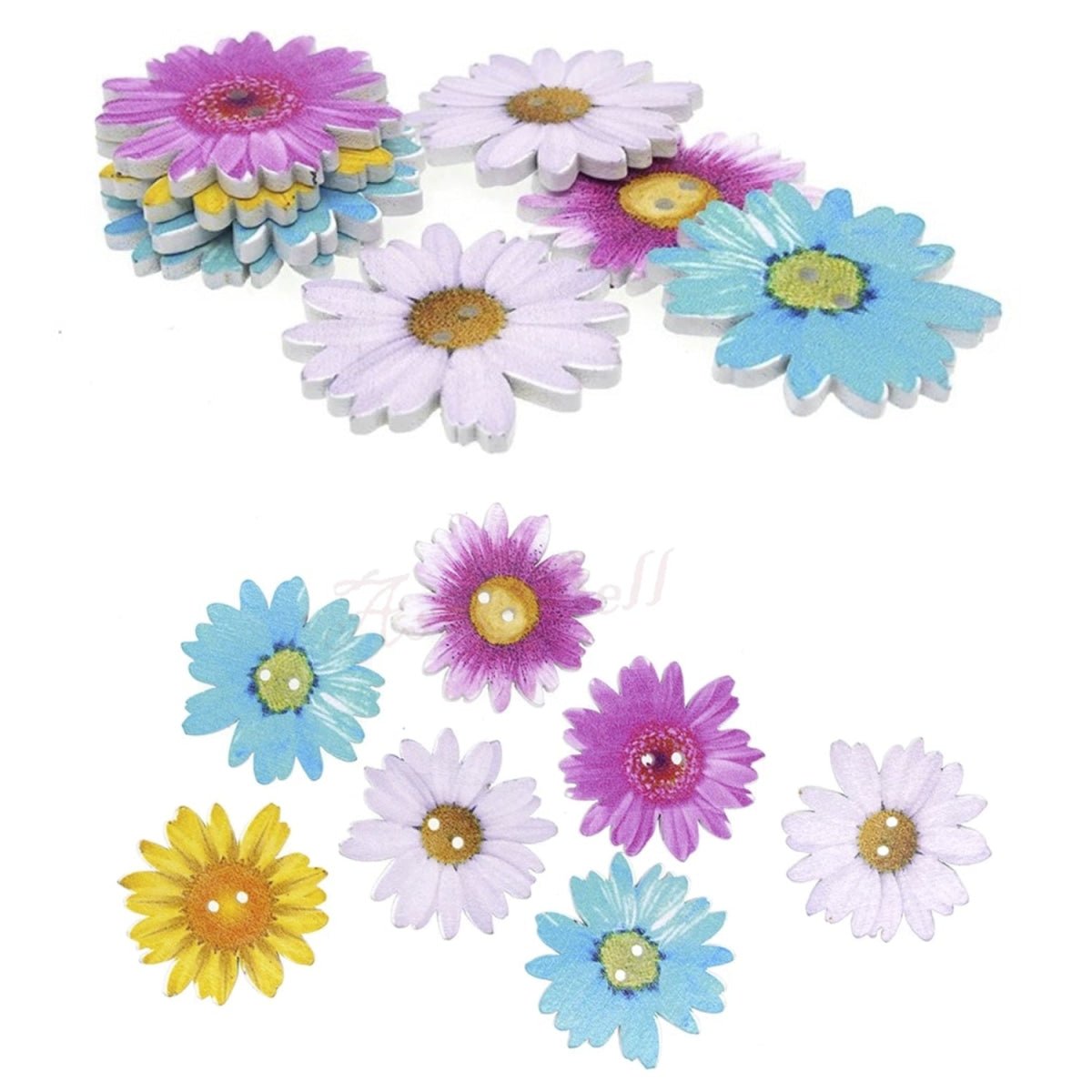 30pcs 35mm Wooden Buttons 2 Holes Chrysanthemum Painted Buttons SunFlower Flower Sewing Clothing - - Asia Sell