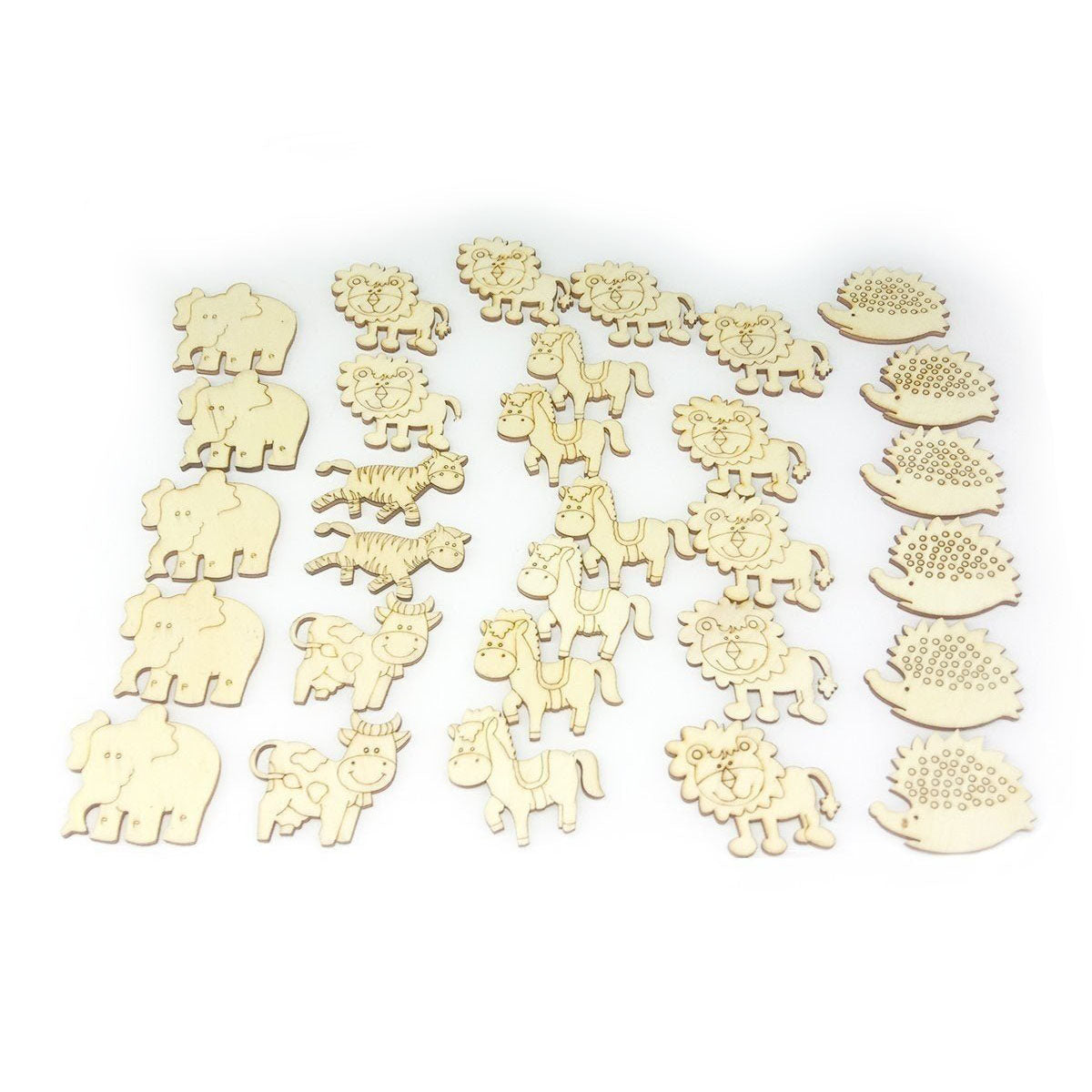 30pcs 40-45mm Land Animals Wooden DIY Craft Wood Scrapbooking Lion Echidna Elephant Horse Cow - Asia Sell