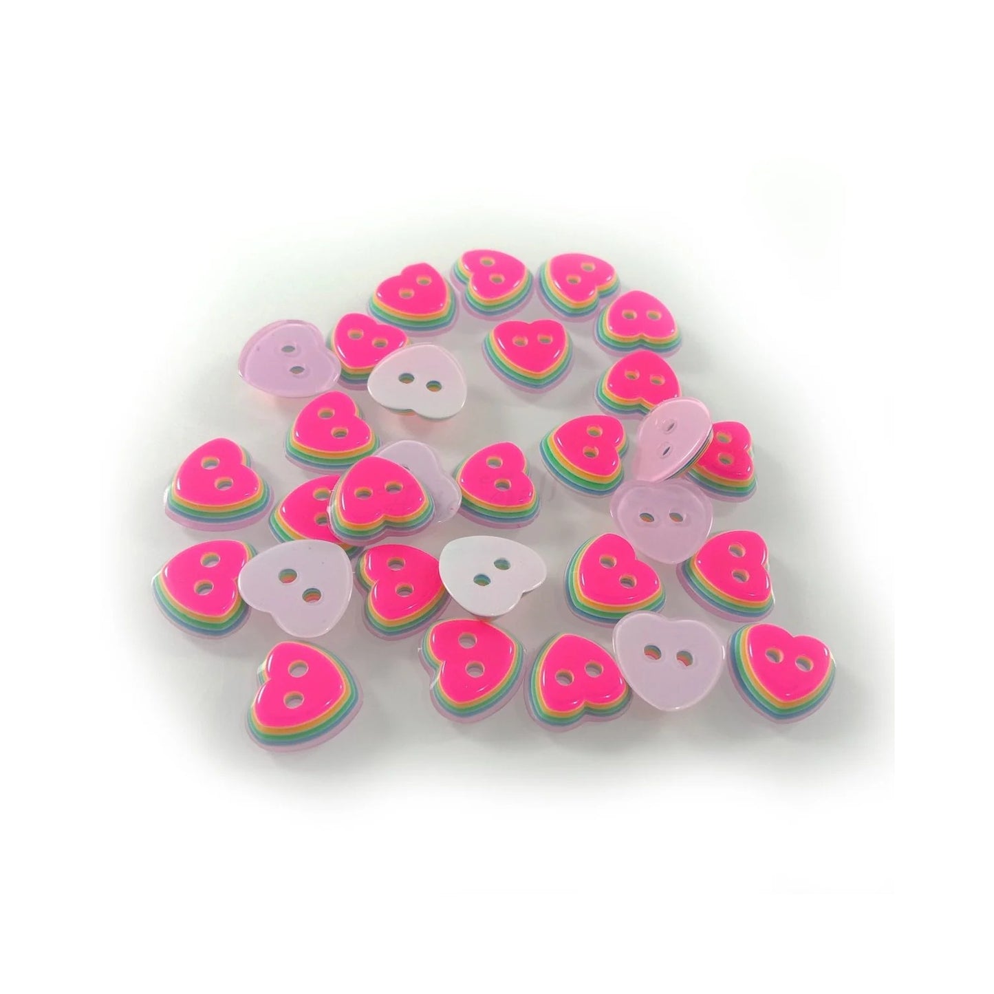 30pcs Heart Shaped Clothing Buttons 11mm Layered Pink Green 2 Holes Colourful - - Asia Sell